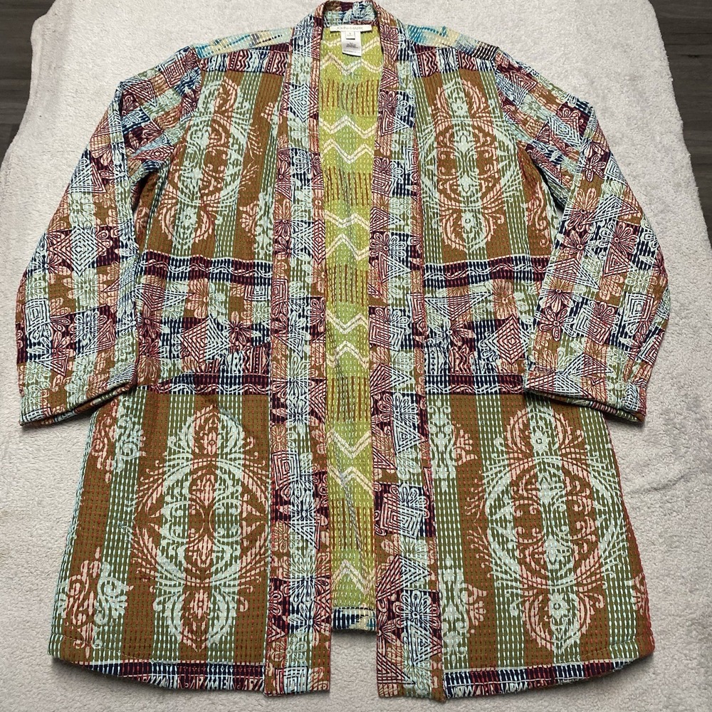 John Mark Kimono Jacket Small Embroidered Open‎ Front Art To Wear Boho Colorful